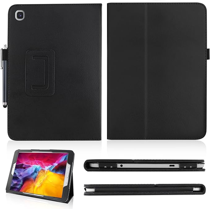 Slim Leather Case for Samsung Galaxy Tab A8 10.5 Inch 2022 (SM-X200 X205 X207) Multi-Angle Stand Full-Protective Tablet Cover Book Case with Stylus PenScreen Film (Black)