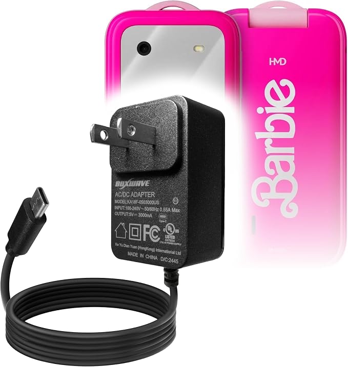 BoxWave Charger Compatible with HMD Barbie Phone - Wall Charger Direct (15W) Rapid Charge Your Device with Built-in 3ft Cable
