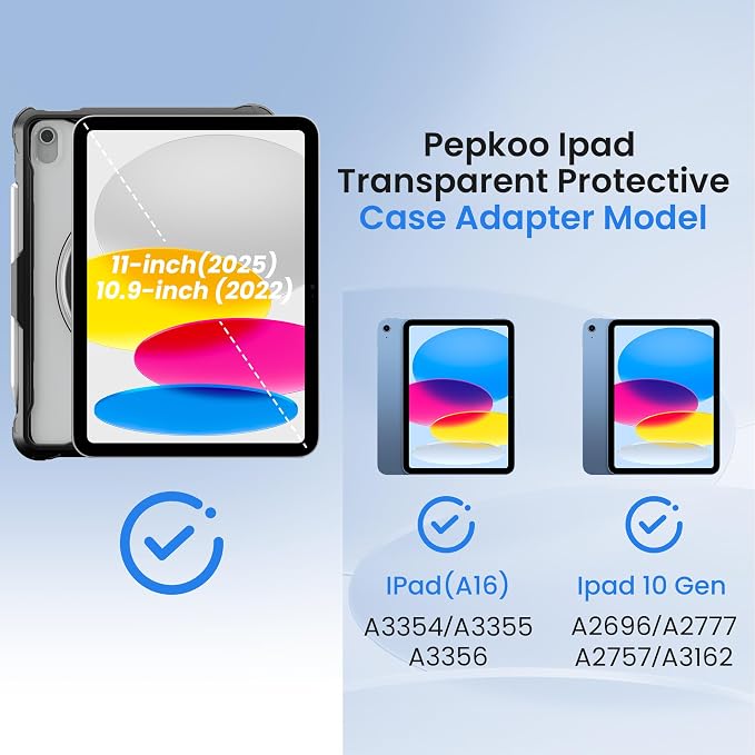 Pepkoo Triple Shock-Absorbing Protective Case for iPad (A16) 11th/10th Gen | Comfortable Heavy-Duty Kids Protective Case With Tactile Sensation With Handle Shoulder Strap (Black)