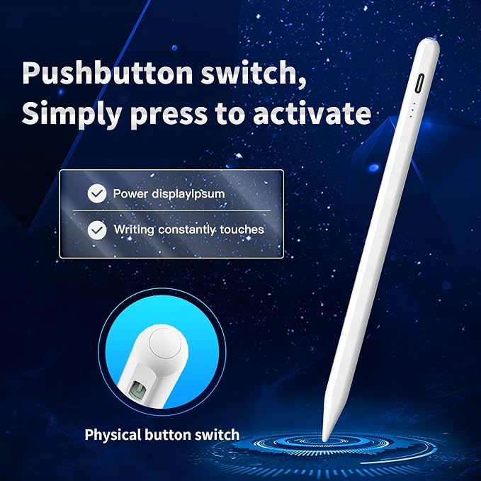 Stylus Pen Android for AMZ Tablet HD 10/Max 11 Compatible with Samsung/LenovoAccurate， Push-Button Switch On/OffLong Battery Life+2Tips(NW Black)