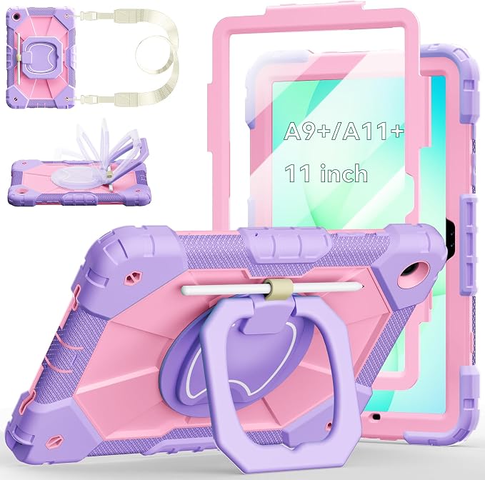 Case for Samsung Galaxy Tab A9 Plus 11 Inch 2023 Ubearkk Rugged Case for Samsung Galaxy A9+ Tablet SM-X210/X216/X218 with Screen Protector 360 Rotating Stand Shoulder Strap Pen Holder Black