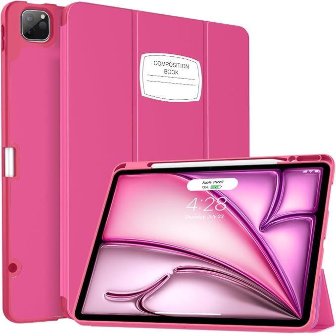 Soke Case for iPad Air 13 Inch (M4/M3/M22026-2024) iPad Pro 12.9 6th/5th Generation with Pencil Holder(2021 2022 Release)-[Apple Pencil Charging + Auto Wake/Sleep] Soft Back Cover Book Black