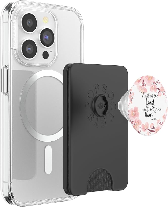 Christian Bible Verse Proverbs 3:5 White Pink Floral Gift PopSockets Adhesive PopGrip