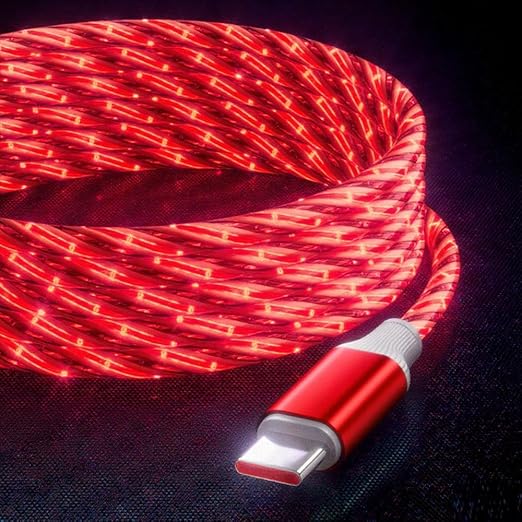 IHAO Multi Ports Light-Up USB Cable USBA to USBC/MicroUSB Cable Durable Fast Charging Cable with Visible Current Flow As Night Light Use-3in1 Blue