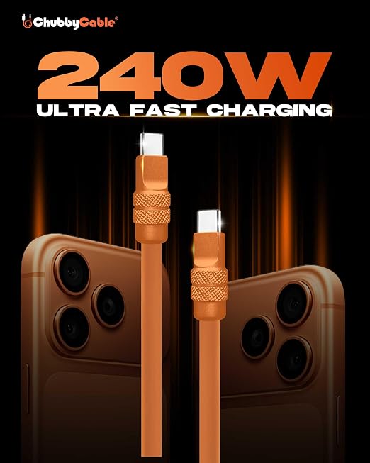 chubbycable for iPhone 17 240W Anodizing Fast Charging USB C Cable Silicone Durable Data Transfer Cable Black Type-C to Type-C 3.3FT
