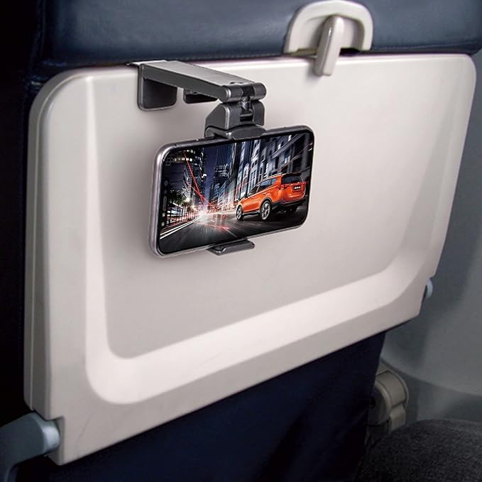 Travel Accessories Universal Seat Back Tray Table Phone Clip Holder Adjustable Pocket Size Hands Free Phone Holder Airplane Travel Essentials Compatible with iPhone and Android