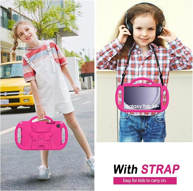 Kids Case for Samsung Galaxy Tab A11+ Plus/A9+ Plus 11 Inch Case with Strap Shockproof Lightweight Handle Stand 2025/2023 Model with Lanyard Black