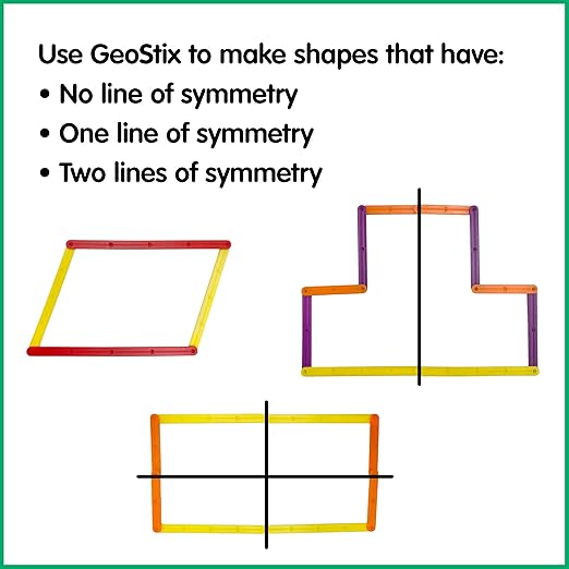 edxeducation GeoStix Deluxe Set | Teach Geometry | 100 Construction Sticks, 2 Protractors, Activity Cards | Manipulative for Math, Art and Fine Motor Skills