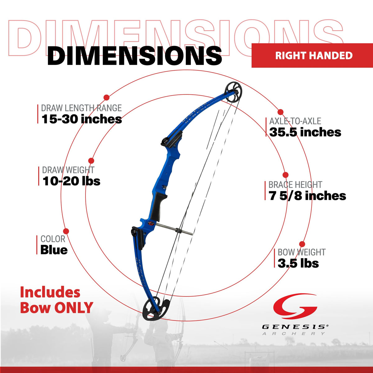 Genesis Archery Original Compound Bow with Adjustable Riser, 15"-30" Draw Length, 10-20 lb Draw Weight, All Skill Levels, Draw Hand - Right, Blue