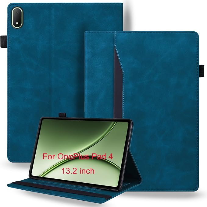 Shockproof Case for OnePlus Pad 3 / OnePlus Pad 2 Pro 13.2 inch Released 2025 - Retro PU Leather + TPU Hybrid Protective Cover with Anti-Slip Grip Strap &amp Card Slots -Black