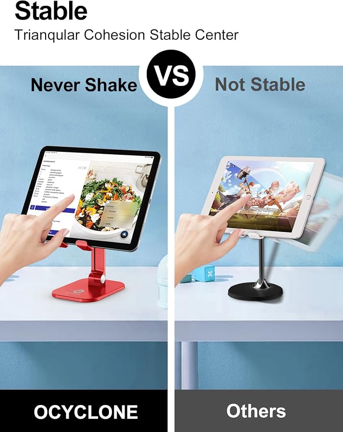 OCYCLONE Phone Stand Adjustable Height and Angle Foldable Cell Phone Stand Holder for Desk Taller iPhone Stand Compatible with 4.7-13 Smartphones iPad Tablet Beige