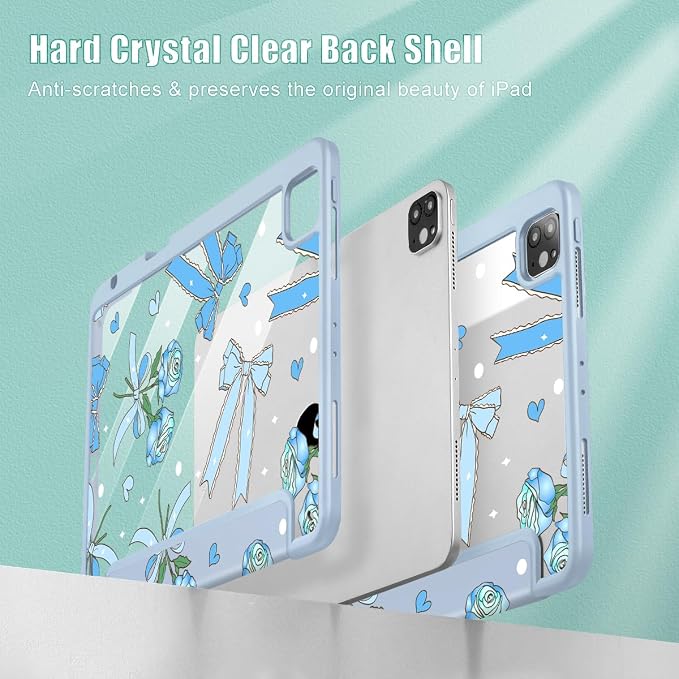 Tuiklol for iPad Pro 11 Inch 4th / 3rd / 2nd / 1st Gen (2022 2021 2020 2018) Case -Built-in Pencil Holder Shockproof Cover Clear Transparent Back Shell with Auto Wake/Sleep Black Flower