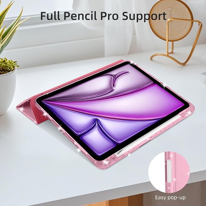 Case for iPad Air 13 Inch (M4/M3/M2 2026/2025/2024) &amp iPad Pro 12.9 6/5th Gen (2022/2021) Glittering Sparkly Cover with Shiny Clear Back Shell Trifold Stand Case with Pencil Holder Black