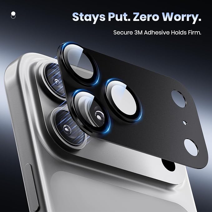 for iPhone 17 Pro Camera Lens Protector - 12FT Shatterproof | Military Grade Protection Strong Adsorption 9H+ Tempered Glass Camera Screen Full Protective Cover Case Friendly Black