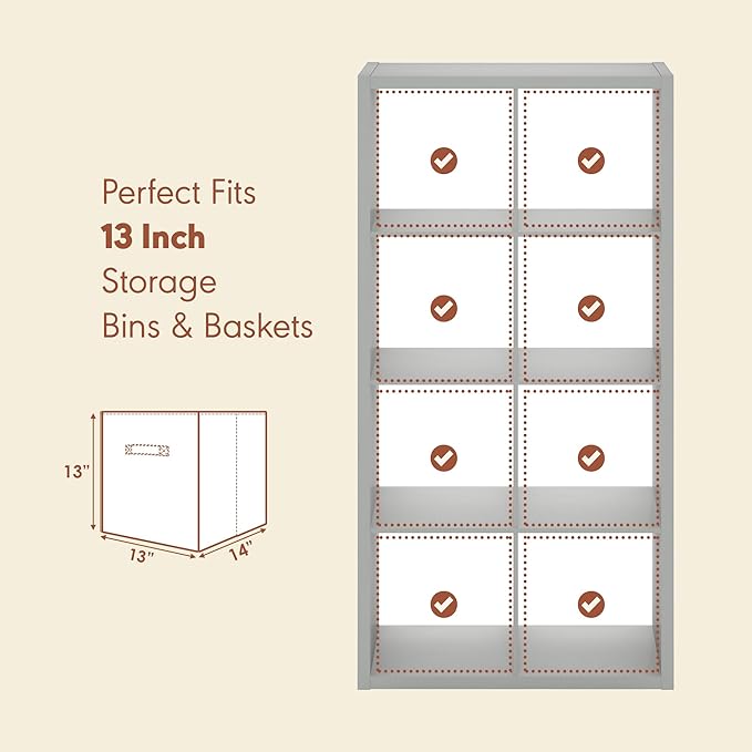 Furinno Cubicle Record Player Stand with Vinyl Storage, 8-Cube 1.2 Extra Thick Vinyl Record Storage, Open Back Media Shelf for CD DVD Blueray Game Disc, for Living Room, Home Office, Light Grey