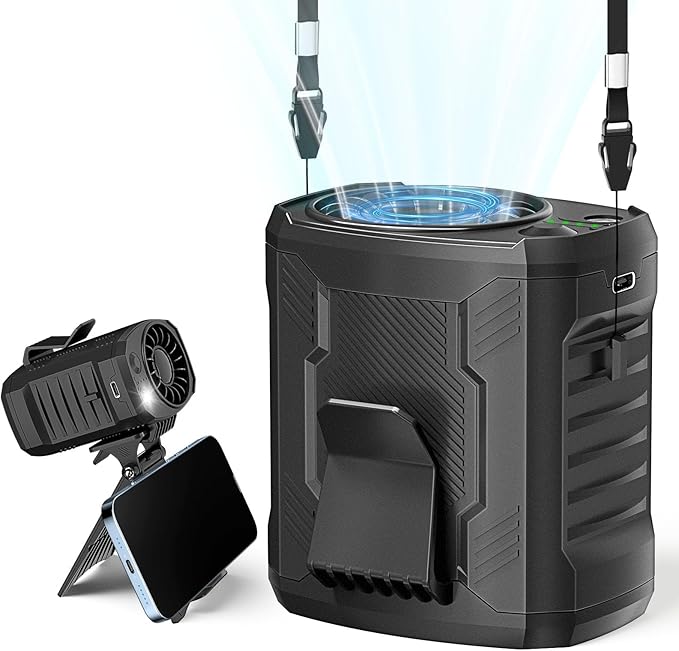 FlarePoint Portable Personal Waist Neck Fan - Airflow Strong, 10000rpm, 4-Speed Rechargeable Battery, Fast Cooling,Hands-Free Clip Belt Fan Indoor, Outdoor, Camping,Work