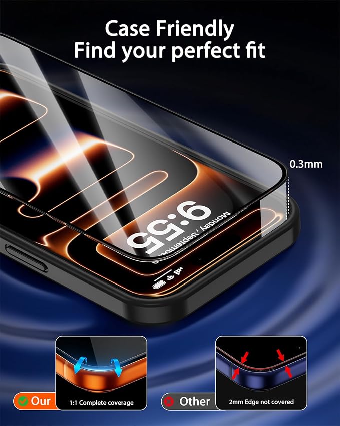 for iPhone 17 Pro Max Screen Protector Tempered Glass [2 Pack] Cover-Pull Auto-Align Dust-Free Easy Install Tray Bubble-Free First Try 9H Military-Grade Drop Protection Full-Coverage Protection C