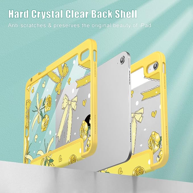 Tuiklol for iPad Pro 11 Inch 4th / 3rd / 2nd / 1st Gen (2022 2021 2020 2018) Case -Built-in Pencil Holder Shockproof Cover Clear Transparent Back Shell with Auto Wake/Sleep Black Flower
