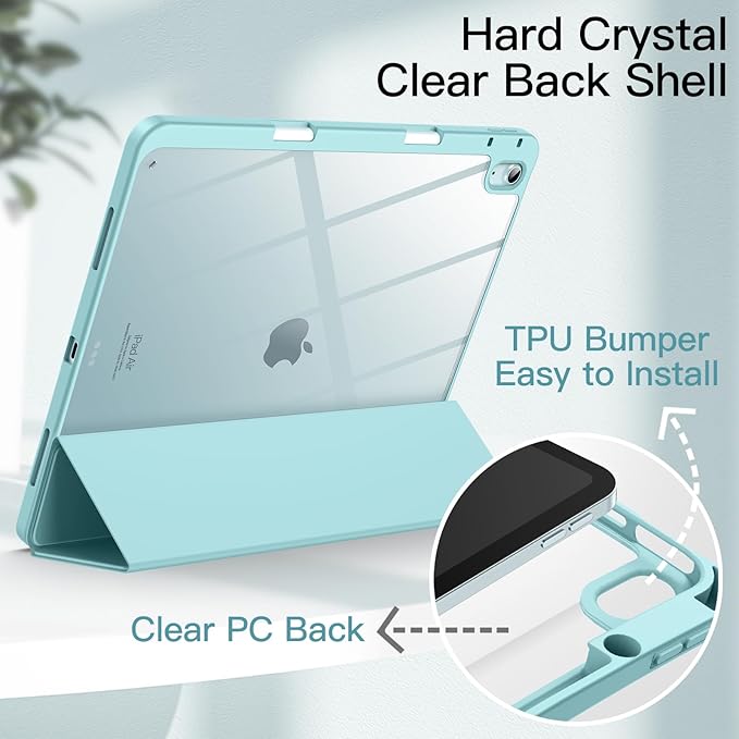 JETech Case for iPad Air 13-Inch M4/M3/M2 (2026/2025/2024) with Pencil Holder Clear Transparent Back Shell Slim Stand Shockproof Tablet Cover Auto Wake/Sleep (Black)