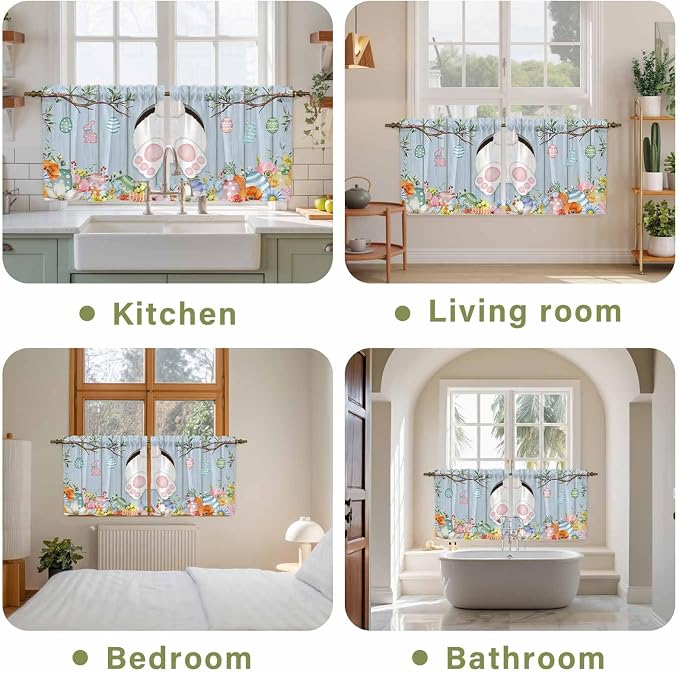 Easter Kitchen Tier Curtains 24 Inch Long 2 Panel Set, Rod Pocket Cafe Small