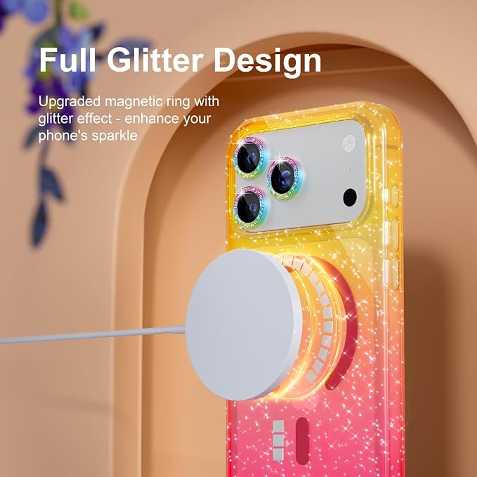 Choiche for iPhone 15 Pro Max Case Compatible with MagSafe Glitter Black | Women Girly Cute Glitter Sparkly Magnetic Phone Case with Diamond Camera Lens Protectors Military-Grade Drop Protection 6.7