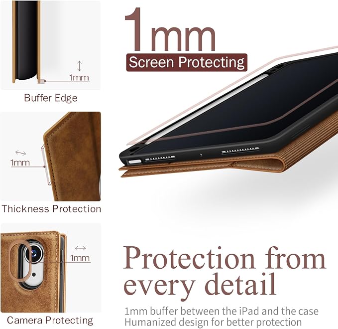 Antbox Case for iPad Air 11-inch M4/M3/M2 (2026/2025/2024) iPad Air 5th/4th Generation 10.9'' Vegan Leather with Pencil Holder Typing Angle Auto Sleep/Wake Muti-Stand