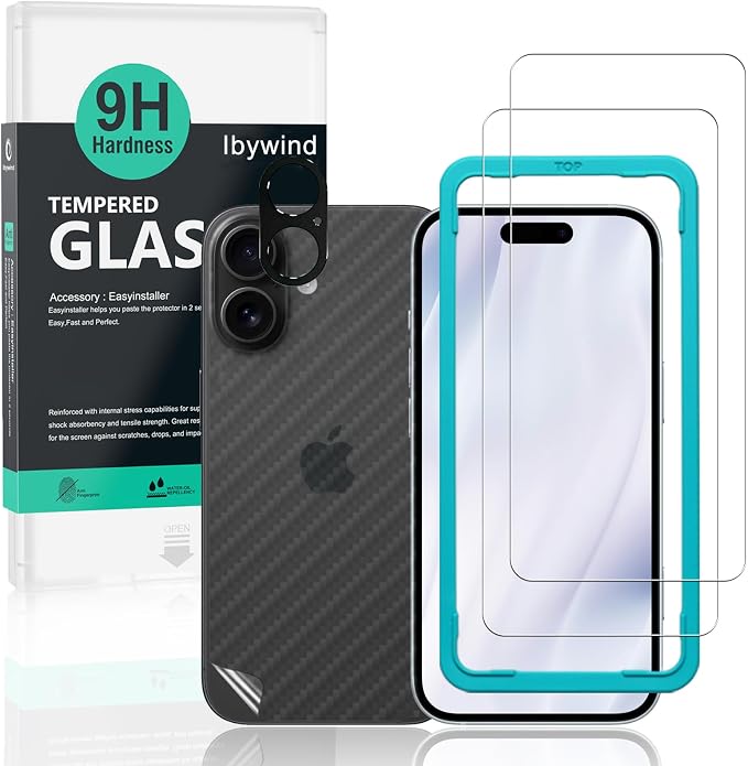 Ibywind for iPhone 17 5G Screen Protector2 Pack9H Hardness Tempered Glass and Camera Lens Protectorwith Alignment FrameFull CoverageBubble FreeFingerprint UnlockScratch Resistant