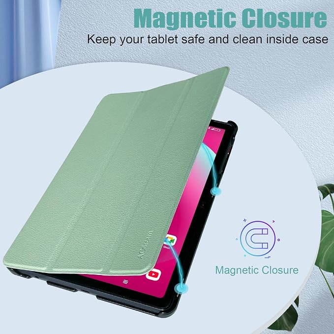 ACdream Case for T-Mobile Revvl Tab 2 10.1 Tablet 2025 Model:9185W(NOT FIT Revvl Tab 5G 10.36) with [Glass Screen Protector] Slim Lightweight Smart Shell Stand Cover Magnetic Feature Agave Green