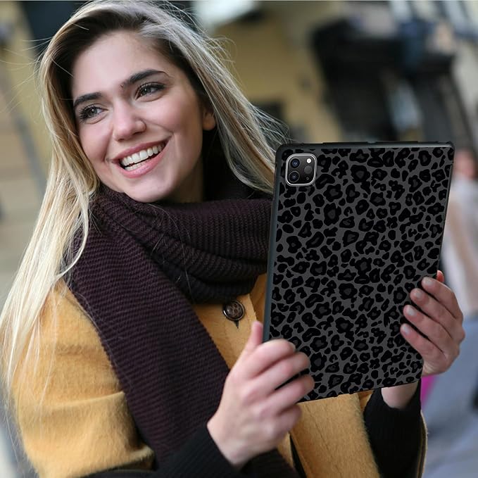 for Ipad Pro 12.9 Case iPad 6th Generation/iPad 5th Case/iPad 4th Generation (12.9 2022/2021/2020) Slim Design Matte TPU Rubber Soft TPU Protective Cover Dark Green Leopard Print Pattern