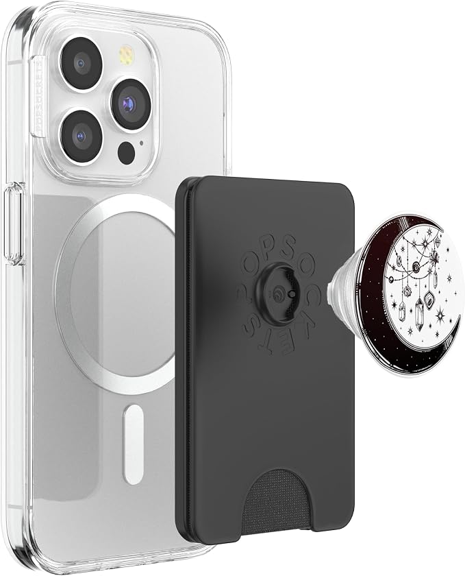 Crescent Moon with Stars with Witch Crystals - Black &amp White PopSockets PopGrip: Swappable Grip for Phones &amp Tablets