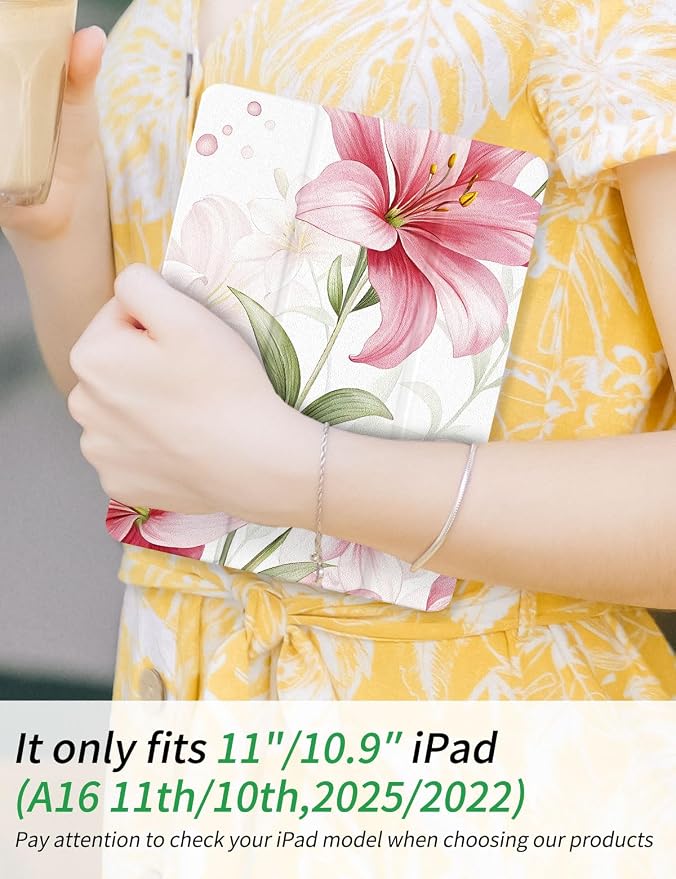 Case for iPad 9th/ 8th/ 7th Generation Case 10.2&amp10.5 Inch (2021/2020/2019 Release) Slim Lightweight Soft Trifold Back Cover with Pencil Holder &amp Auto Sleep/Wake Cover Cherries Cheetah Bows
