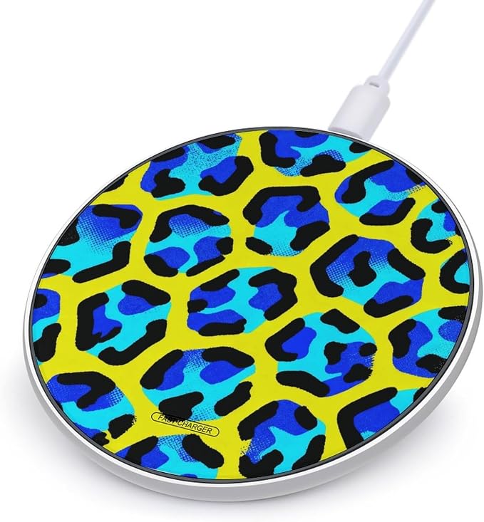 Blue Leopard Stripe Wireless Charger Fast Charging Pad | Anti-Slip Qi Certified Wireless Charging Pad for All Phones with Wireless Charging Function for Home Office Travel