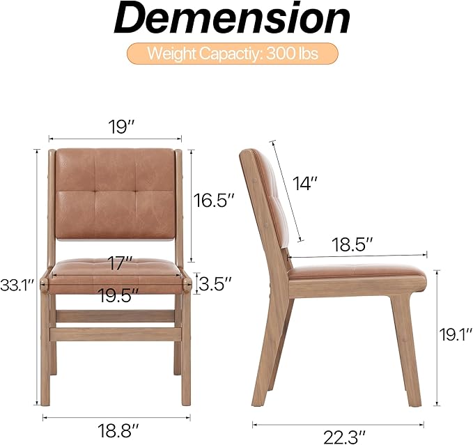 KCC Modern PU Leather Dining Chairs Set of 6, Upholstered Kitchen Chairs with Solid Wood Legs and Comfortable Seat for Dining Room/Lounge/Bedroom(Brown)