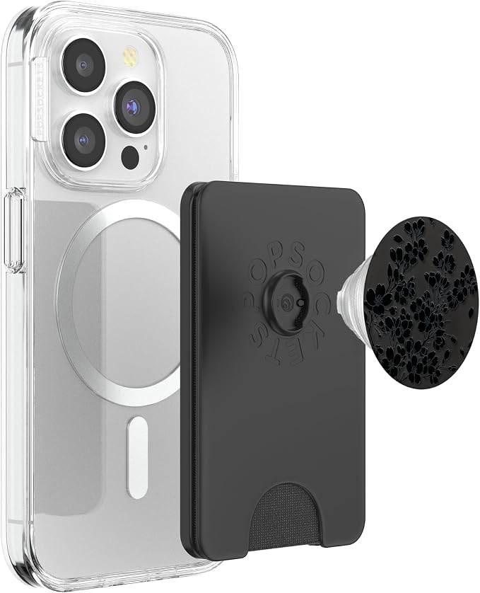 Black Floral Silhouette Pattern PopSockets PopWallet for MagSafe