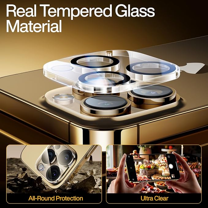 SMARTDEVIL (3+3 Pack HD Clear Screen Protector for iPhone 14 Pro Max with 3 Camera Lens Protectors 9H Tempered Glass Shatter-Resistant SmartPull Dust &amp Bubble-Free Install Frame Case-Friendly