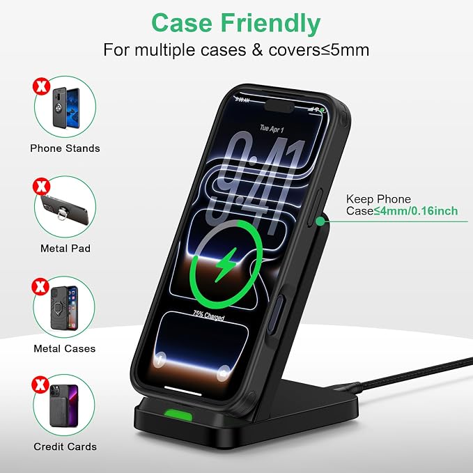 Wireless Phone Charger Android Stand for Android Samsung S26 Ultra/S26+/S26 | 15W Wireless Charging Pad Android Charger Flat Station Dock for Samsung Galaxy S26 S25 Ultra S25 FE S25 Edge S24 S23 S22 S