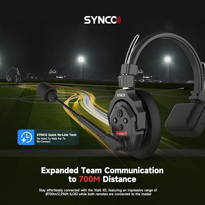 SYNCO XTALK X2 Wireless Headset Intercom System 2.4GHz 400 Meters Noise Cancellation Communication Headset for 2 Persons Live Streaming Movie Shoot Team Communication