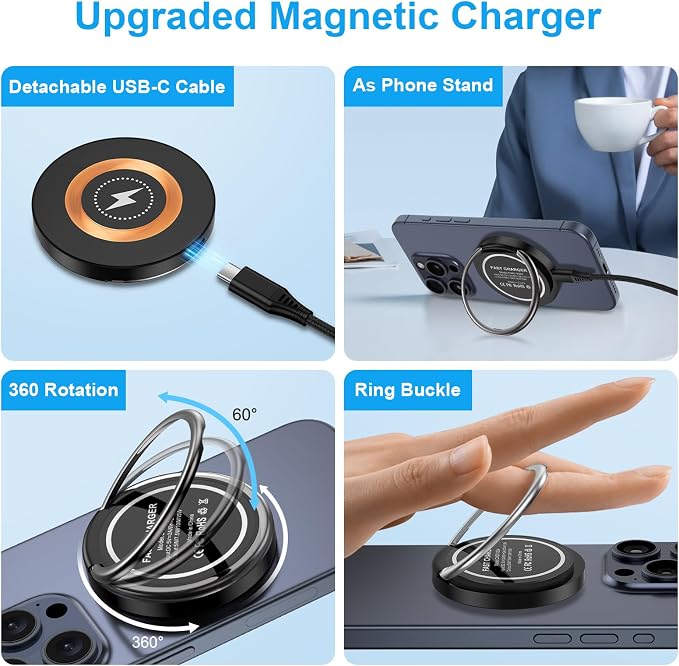 Magnetic Charger Wireless Fast Charging Pad 15W Magsafe Wireless Charger Stand 2Pack for Samsung Galaxy S25 FE S25 Ultra Z Flip7/Fold7 6 S25 Edge S24 Plus S23 FE S22Pixel 10 9aiPhone 17 Pro Max 16e