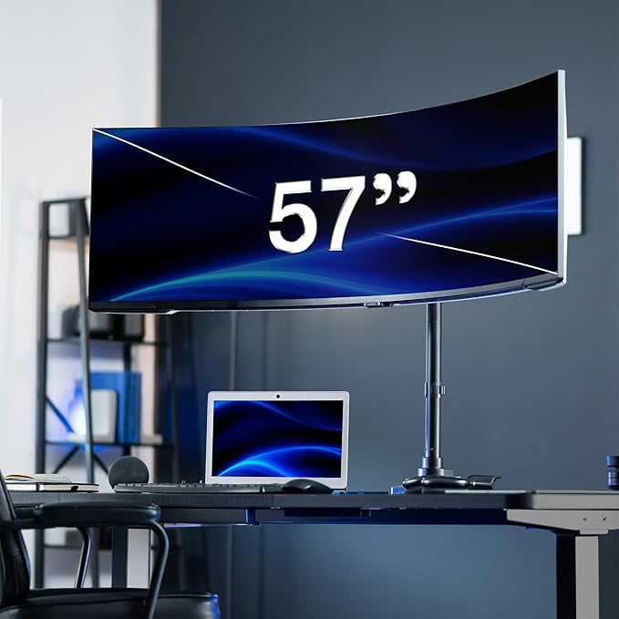 VIVO Single Ultra-Wide Monitor Desk Mount for up to 57 inch Ultrawide Screens, Extra Tall Heavy Duty Adjustable Stand Holds 59.4 lbs, Black, STAND-V157R