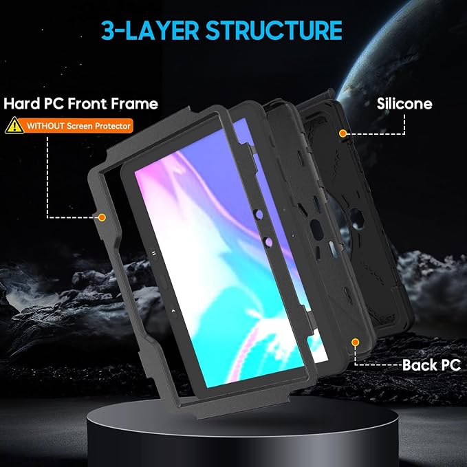 DreamerX for Samsung Galaxy Tab Active5 Pro 2025/Active 4 PRO/Active PRO 10.1 Case Heavy Duty Rugged Shockproof Drop Protection Cover with 360 Rotating Stand Handle Hand Strap Shoulder Strap Black