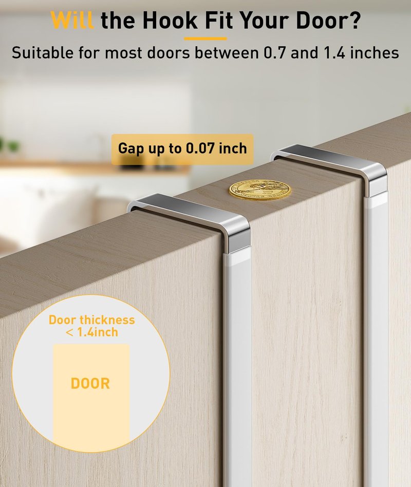 Optish 8 Pack Over The Door Hooks, Door Hanger Hook, Towel Hooks for Hanging, Towel Hanger for Bathroom, Fit 1 3/8" Door White, Dorm Room Essentials