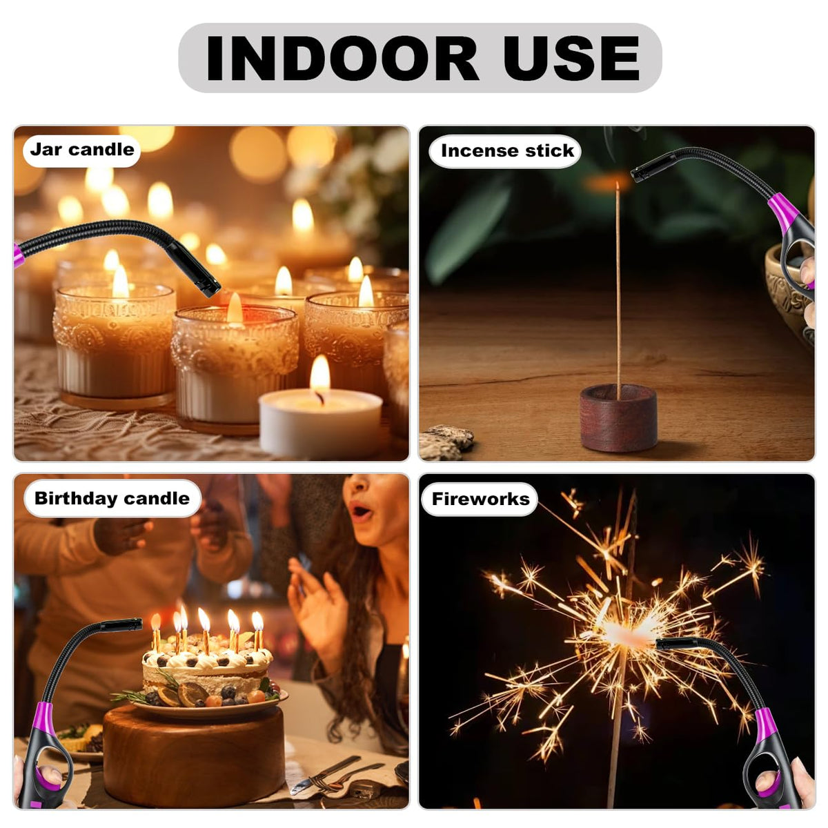 Refillable Butane Lighters, 4 Pack Long Lighters for Candle, Multiple-Purpose Lighter Pack for Camping Fireplace Party BBQ Grill Candle Lighter（Fuel Included）
