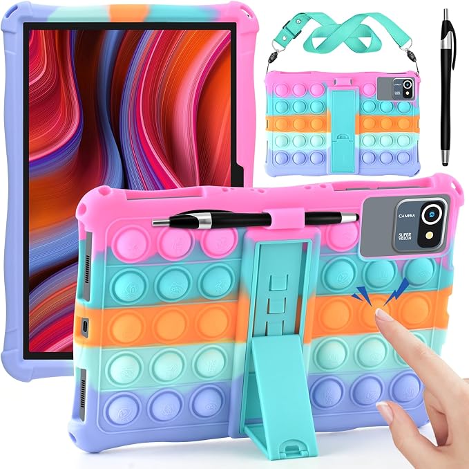DETUOSI 11 inch Tablet Case Compatible with COLORROOM Android 14 AOCWEI X800 with Shoulder Strap and Stylus Pen Multi-Angle Protective Cover for TECLAST P50 Dazzling Dark Blue