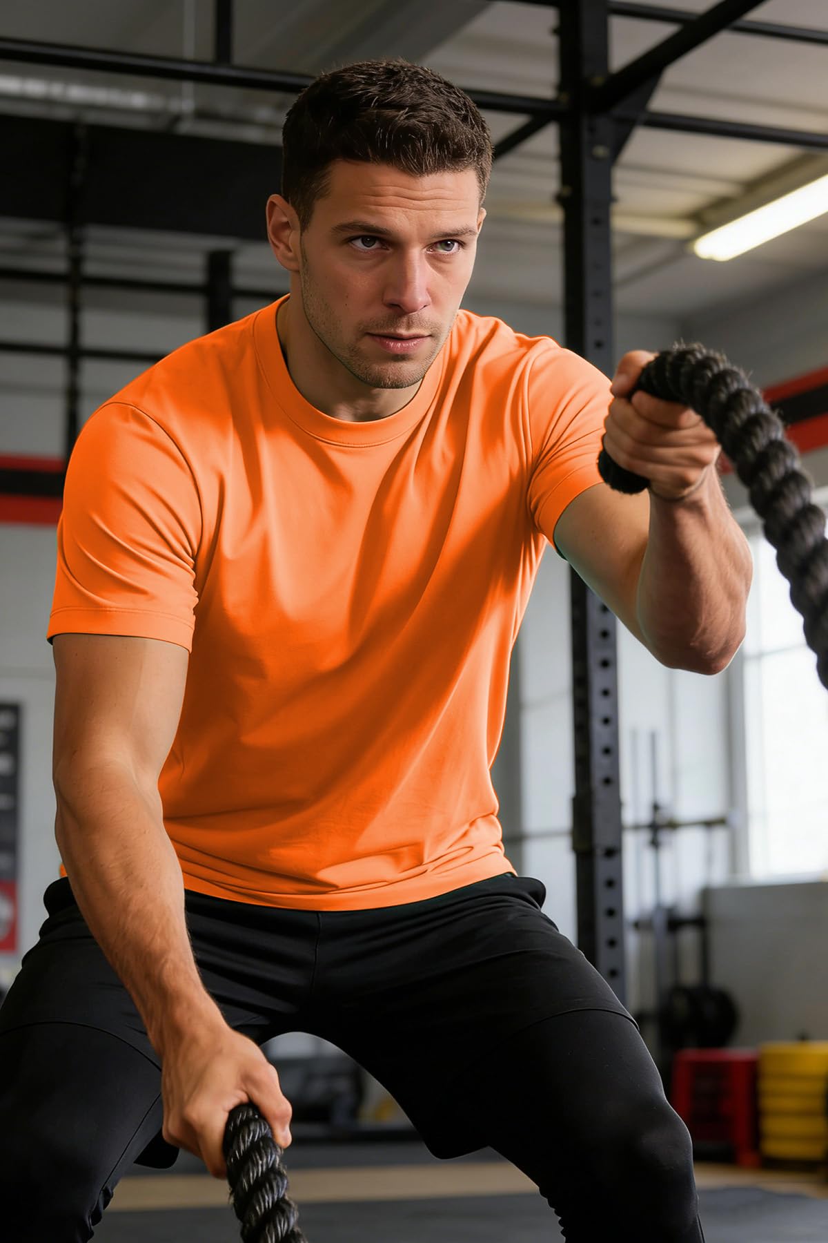 KINGFEN Men's Breathable Sun Protection Shirt Quick Dry Moisture Wicking Soft Comfortable Short Sleeve Outdoor Activewear Orange L