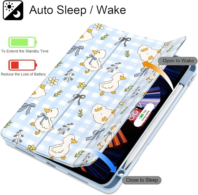 Case for iPad 12.9 Inch (6th/5th/4th/3rd Generation 2022/2021/2020/2018) Pencel Holder + Trifold Support Auto Sleep/Wake Transparent Shockproof Back Cover Abstract Floral SD163