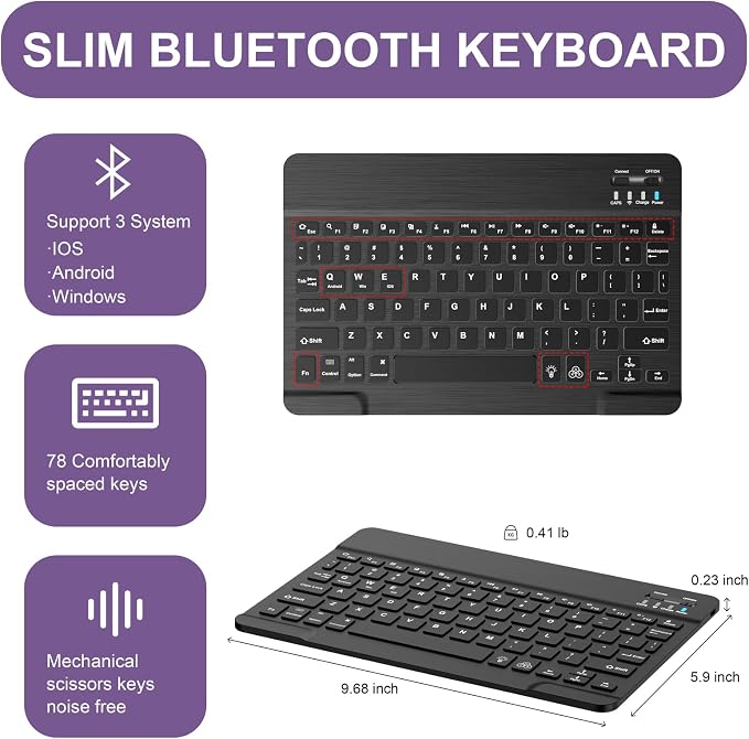 Soke for iPad (A16) 11th/10th Gen Case with Keyboard Black Marble | For iPad 11/10.9 inch(2025/2022) 7 Color Backlight Magnetic wireless Detachable Keyboard Case Built-in Pencil Holder