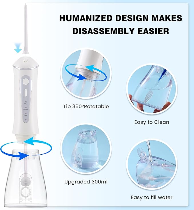 ZUAMEGURechargeable Water Flosser for Teeth Cleaning - Designed for Teeth, Portable Oral Irrigator, IPX7 Waterproof, Includes 5 Professional Tips - Ideal for Daily Oral Care and Family Travel Use