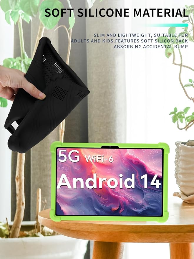 Case for DOMATON D105 Android 14 Tablet 2025 Tablets 10 inch，WUNIAK Shock Proof Lightweight Stand Rubber Shell Protective CoverKids Friendly Soft Silicone Adjustable Stand CoverBlack