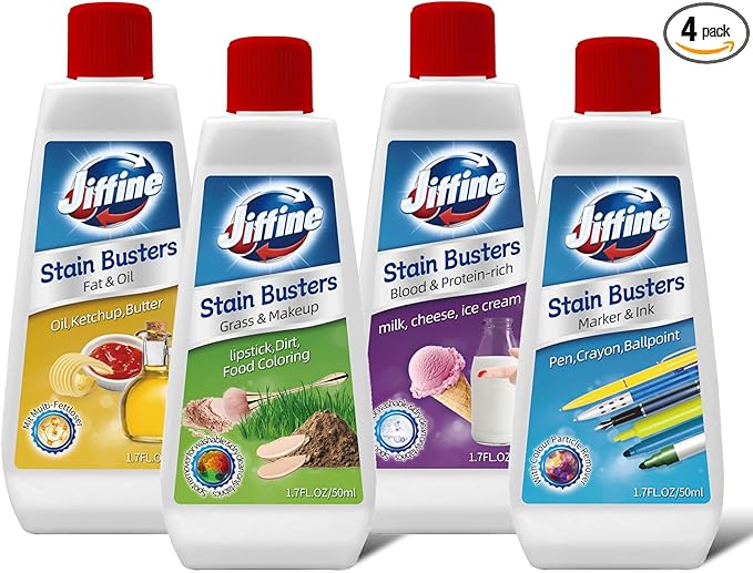 4 Pack 50ML 1.7 Fl Oz Stain Remover Clean Up Combo Set Spot for Various cosmetics,Fat &Oil,Marker & Ink,Blood & Protein