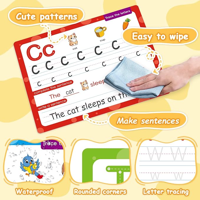 ABC Handwriting Drawing Practice Cards,Phonics Sight Words Flash Cards,Alphabet & Number Dry Erase Board for Kids,Learn to Write Letter for Kindergarten,Preschool Writing Practice